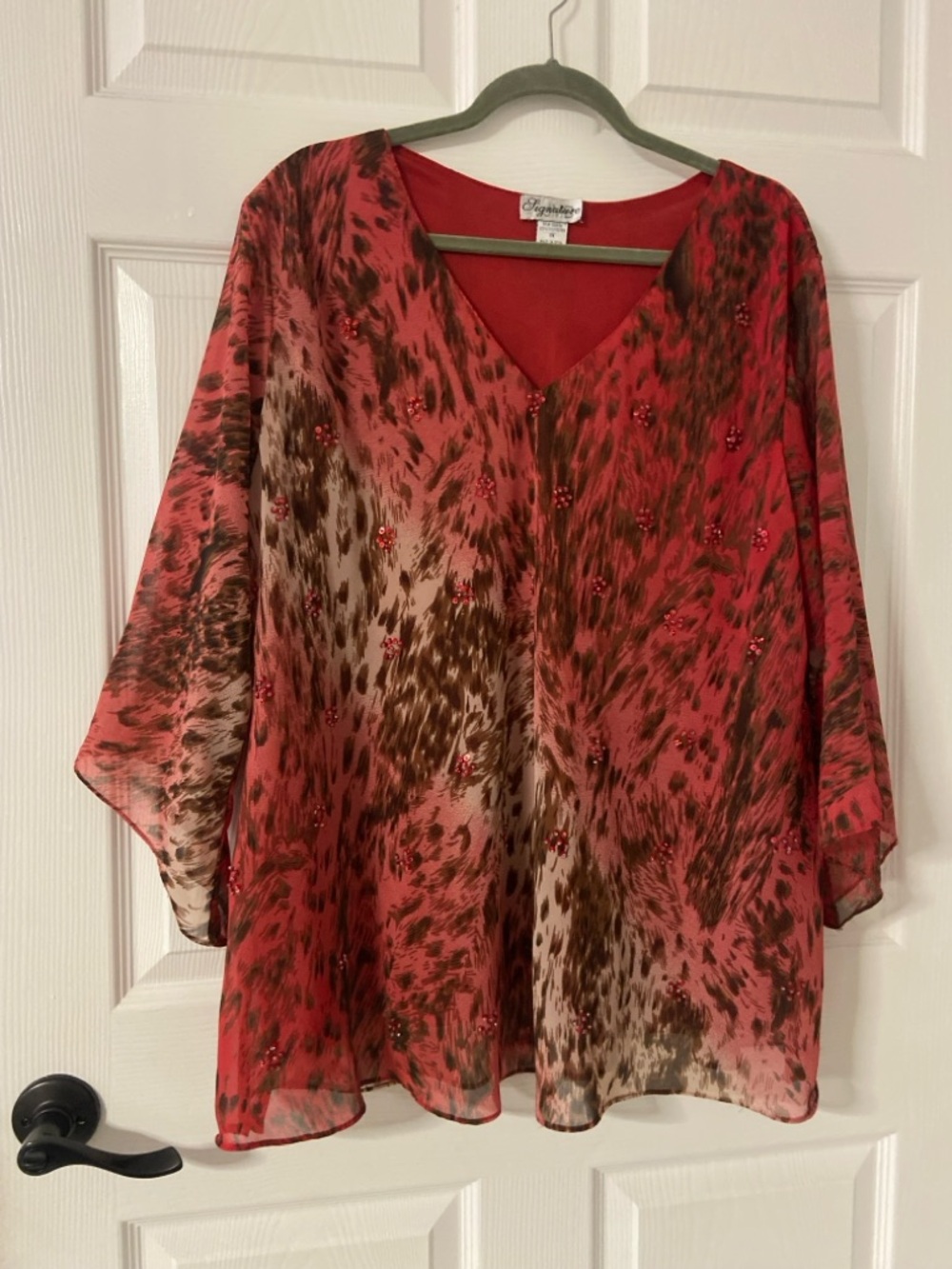 T12a- JMB SIGNATURE Red Beaded Boho Top